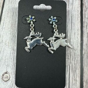 Silver Reindeer Dangle Earrings for Kids